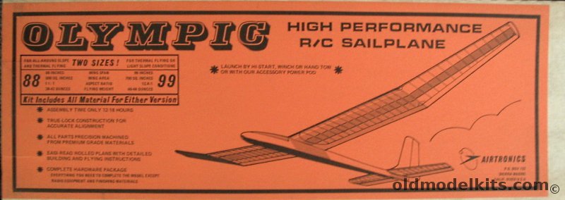 Airtronics Olympic - 88 or 99 inch Wingspan High Performance RC Sailplane, 201 plastic model kit